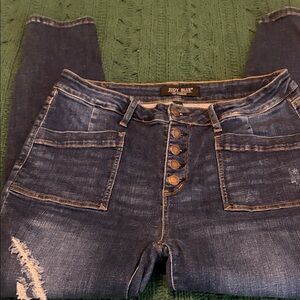 Judy Blue High Rise Button-Fly Jeans in Deep Blue